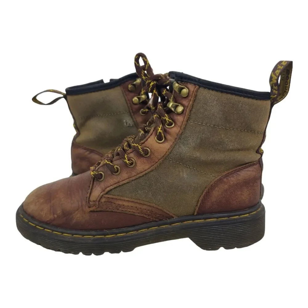 DR. MARTENS Boots KIDS Size 2 Brown Combat Casual Zip Up 1460 PANEL J